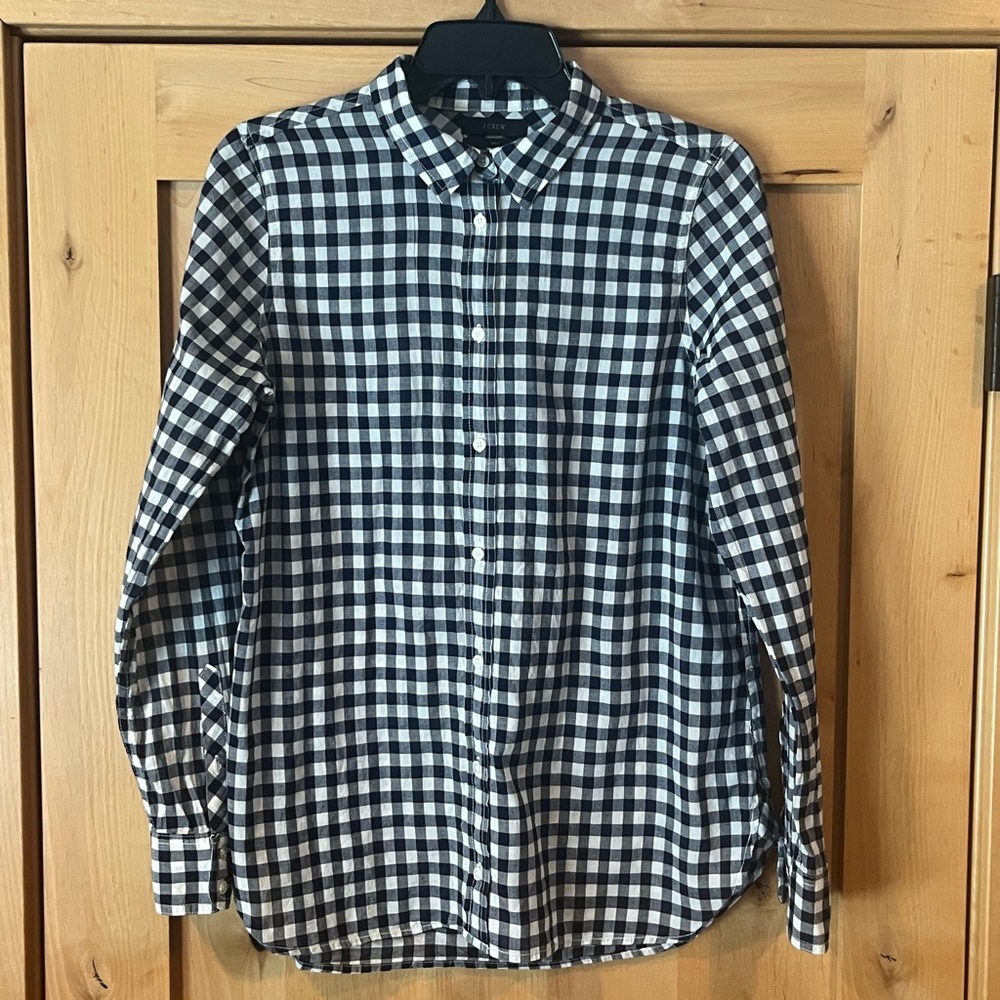 J.Crew Navy and White Gingham Blouse - Size 6